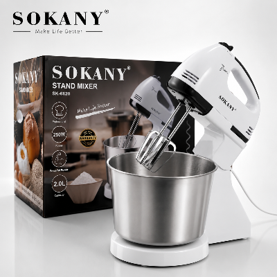 Picture of SK-6620 SOKANY Stand Mixer 250W Electric Stand Mixer with 2.0L SS Bowl Table Stand Cake Dough Mixer Handheld Automatic Egg Beater Baking Cream Machine for Hotels and House-White