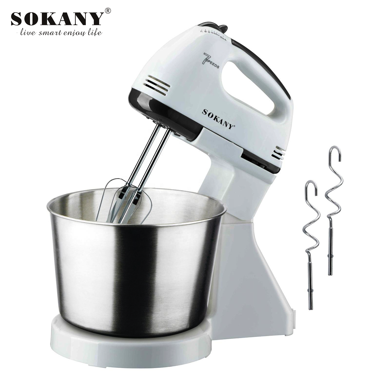 Picture of SK-6620 SOKANY Stand Mixer 250W Electric Stand Mixer with 2.0L SS Bowl Table Stand Cake Dough Mixer Handheld Automatic Egg Beater Baking Cream Machine for Hotels and House-White