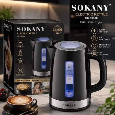 Picture of SOKANY SK-09006 2200 Watts Fast Boil Electric Kettle 1.7L with Water Level Window for Family Use-Black