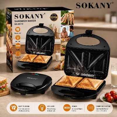 Picture of SK-08112 SOKANY Sandwich Maker Machine Home Breakfast Machine Bread and Toast Griddle Retro Black Color Aesthetic Design
