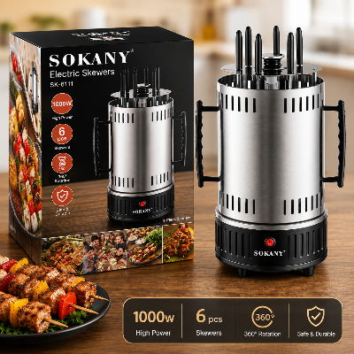 Picture of Sokany SK-6111 Electric Oven Home Smokeless Grill Automatic Rotating BBQ Skewer Grilled Kebab Machine Home Dinner BBQ Tools Easy to Use and Easy to Clean Electric BBQ-Silver
