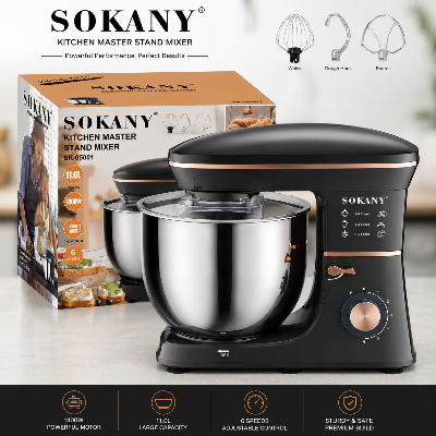 Picture of SK-05001 SOKANY Stand Mixer With 6 Speeds Large 11 Liter Capacity And Pulse Function Household Bakery Electric Small Kitchen Appliances Cake Baking Mixer Machine Stand Mixer for Dough Food Mixer-Black