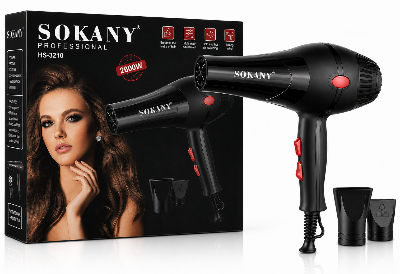 Picture of Sokany HS-3210 Professional Hair Dryer 2600 Watt With 2 Temperature Hair Dryer Black