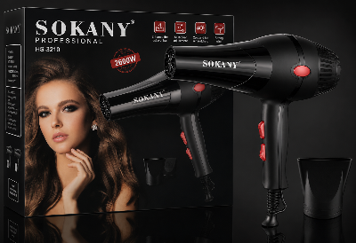 Picture of Sokany HS-3210 Professional Hair Dryer 2600 Watt With 2 Temperature Hair Dryer Black