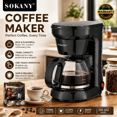 Picture of CM-102 SOKANY Electric Mini Coffee Machine Polypropylene Housing Household Fully Semi-Automatic With Heat Preservation Temperature-Black