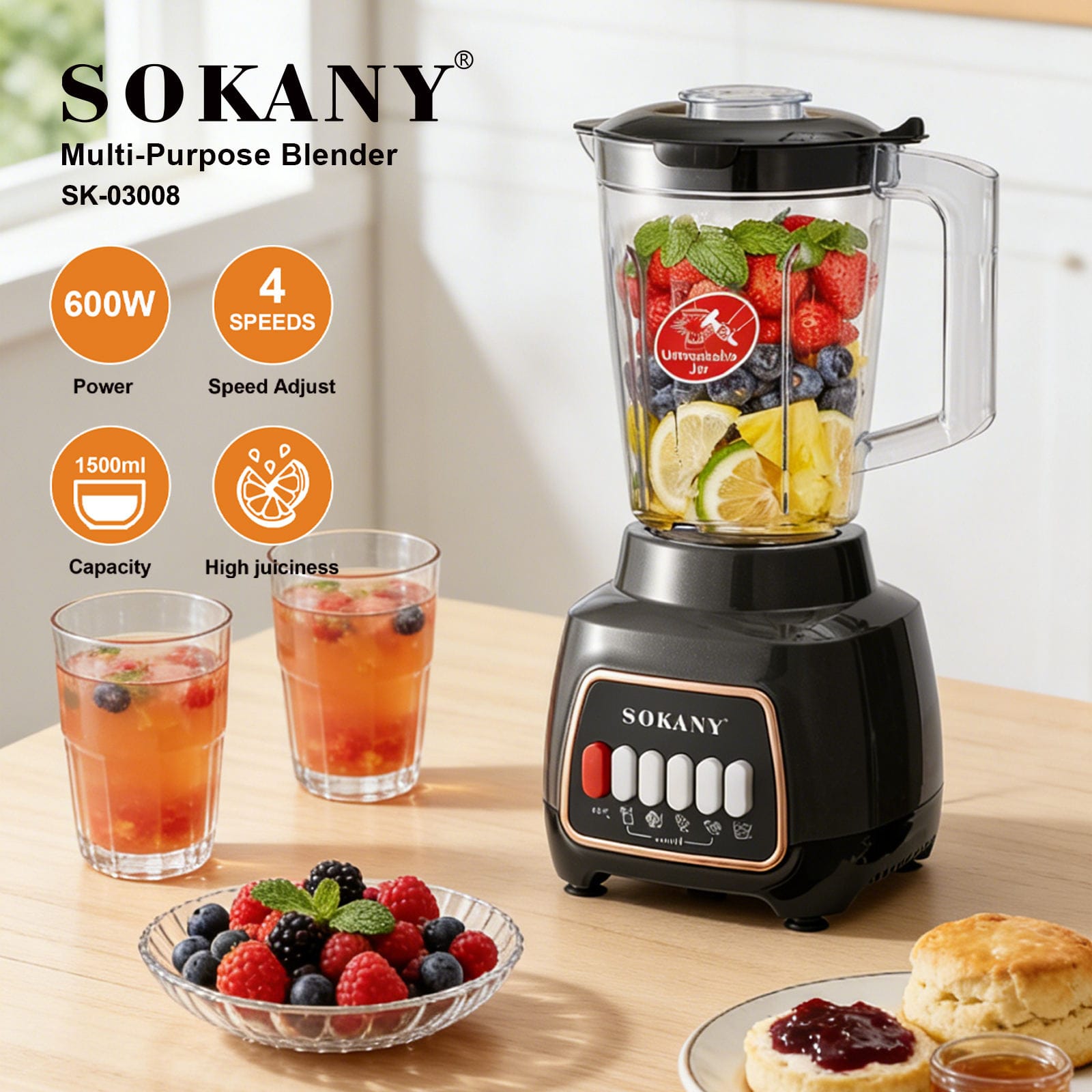 Picture of SK-03008 SOKANY 3 in 1 Blender Grinder Chopper