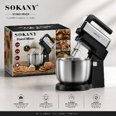Picture of SOKANY CX-6652 Mixing Kneading Machine 500 Watts Power With 5 Speeds And 3.5 Liter Auto Rotating Durable Stainless Steel Bowl-Silver