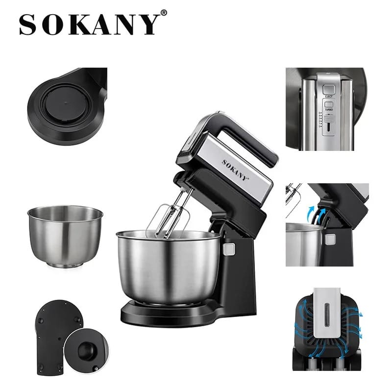 Picture of SOKANY CX-6652 Mixing Kneading Machine 500 Watts Power With 5 Speeds And 3.5 Liter Auto Rotating Durable Stainless Steel Bowl-Silver