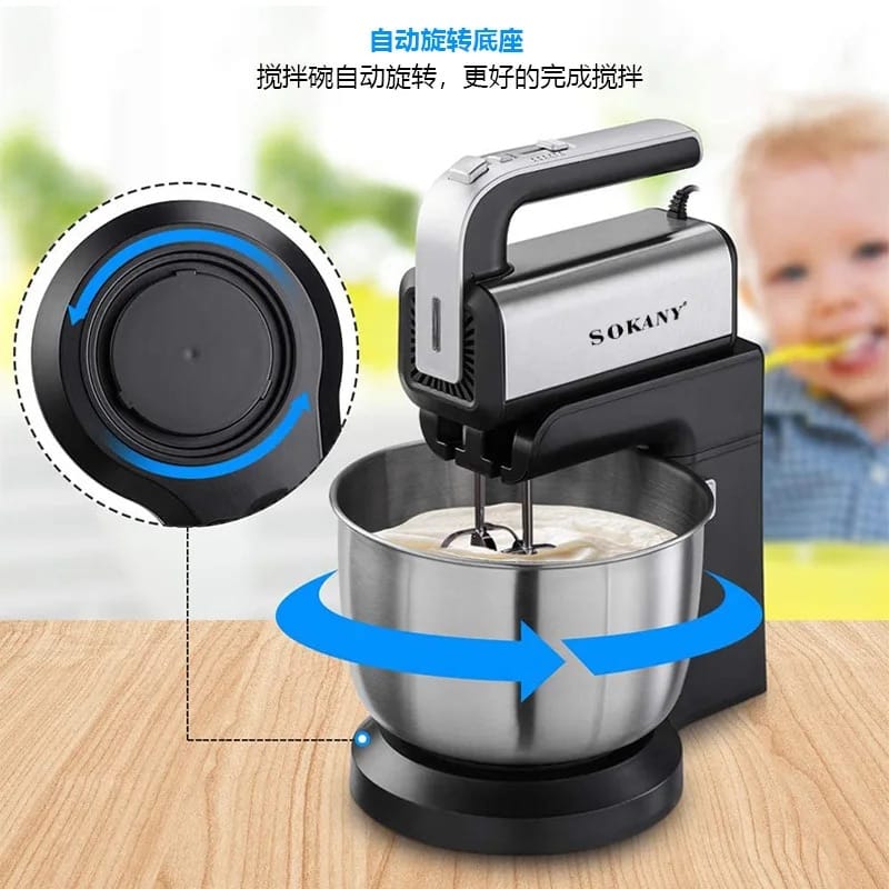 Picture of SOKANY CX-6652 Mixing Kneading Machine 500 Watts Power With 5 Speeds And 3.5 Liter Auto Rotating Durable Stainless Steel Bowl-Silver