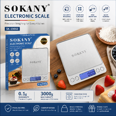 Picture of SK-19060 High Precision Coffee Baking Mini Digital Multifunctional Scale 3kg/0.1g Stainless Steel Jewelry Kitchen & Gold Weighing 2 AAA Batteries Suitable for Coffee Brewing Sophisticated Baking-Silver