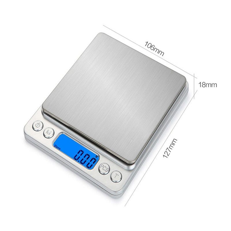 Picture of SK-19060 High Precision Coffee Baking Mini Digital Multifunctional Scale 3kg/0.1g Stainless Steel Jewelry Kitchen & Gold Weighing 2 AAA Batteries Suitable for Coffee Brewing Sophisticated Baking-Silver