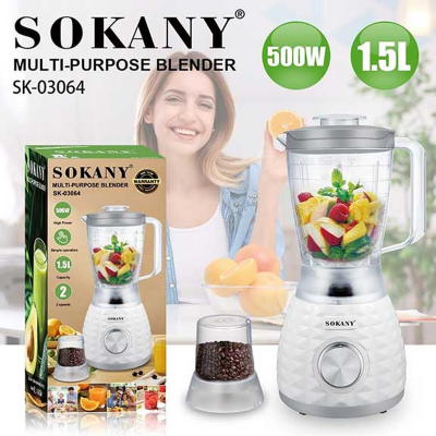 Picture of SK-03064 Sokany Electric Juicer & Coffee Bean Grinder 2-in-1 Blender with 1.5 Liter Capacity Food Processor 500W Power Four Cutter Heads