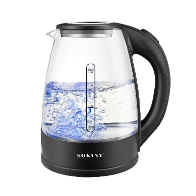 Picture of SK-09068 Sokany 1.8 Liter Electric Tea Kettle, BPA-Free Glass Kettle with LED, Hot Water Kettle with Fast Boil, Auto Shut-Off and Boil-Dry Protection-Black