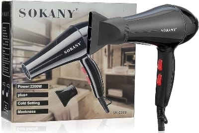 Picture of Sokany SK-2200 Professional Hair Dryer 2200 Watts High Quality Including Air Concentrator Attachment-Black