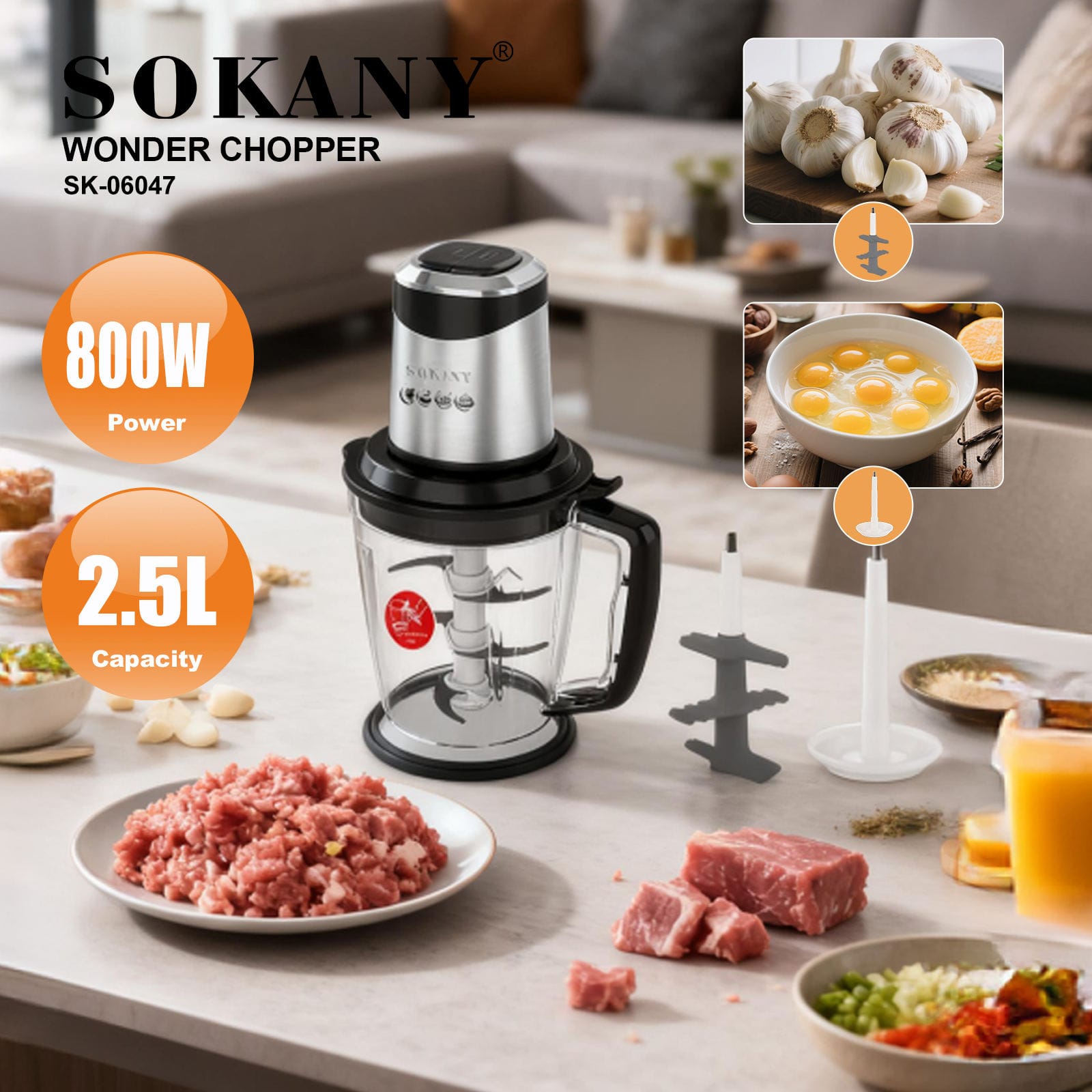 Picture of Sokany SK-06047 New Household Multifunctional Automatic Electric Chopper Peeler Whisker for Modern Efficient Kitchen Cooking