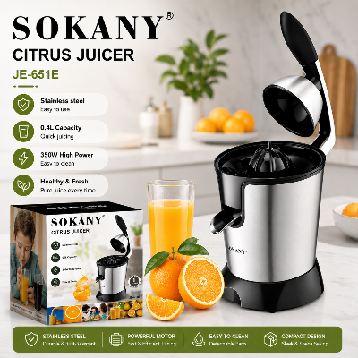 Picture of Sokany JE-651E Kitchen Appliance Stainless Steel Commercial Automatic Electric Powerful Orange Citrus Juicer Machine-Silver