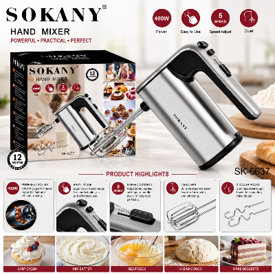 Picture of Sokany SK-6637 Electric Powerful Hand Mixer Kitchen Egg Beater Food Mixer 5 Speed Egg Mixer-Silver