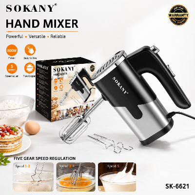 Picture of Sokany SK-6621 800W High Quality Hand Mixer Multiple Speed Whisk Eggbeater-Black
