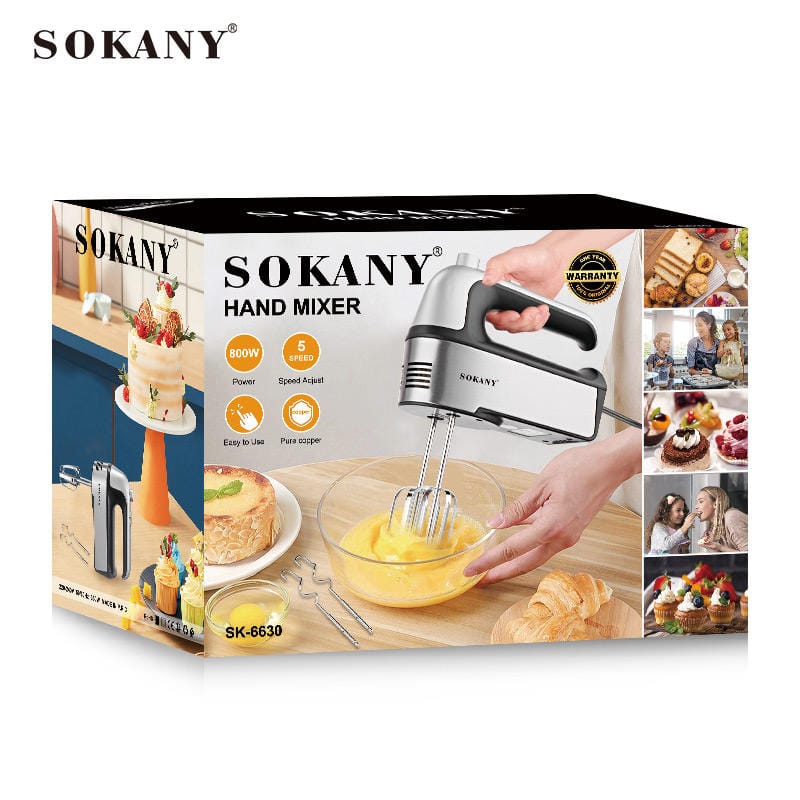 Picture of Sokany SK-6630 800w Egg Beater Hand Blender 5 Speed Mixer for Kitchen Whipped Cream Food Mixer-Silver