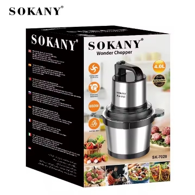 Picture of SOKANY SK-7028 800W Electric Food Chopper 4 Liter Robust Stainless Steel Bowl Mince and Blend Vegetables, Fruits, Nuts, Meats Strong Stainless Steel Blade