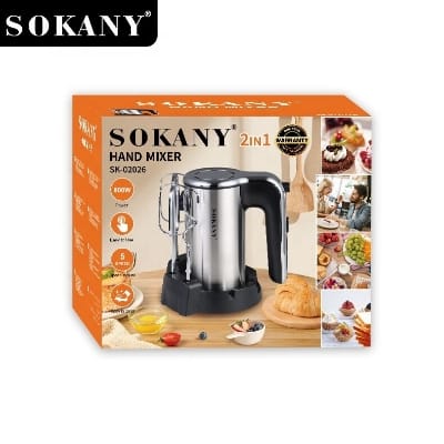 Picture of Sokany SK-02026 2-in-1 Stand Egg Beater 800W 5 Speeds Hand Mixer With Strong Stand for Kitchen Organizing-Silver