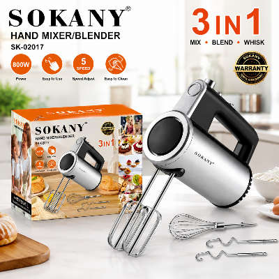 Picture of Sokany SK-02017 800W 3 in 1 Stainless Steel Egg Beater 5 Speeds Model-Silver