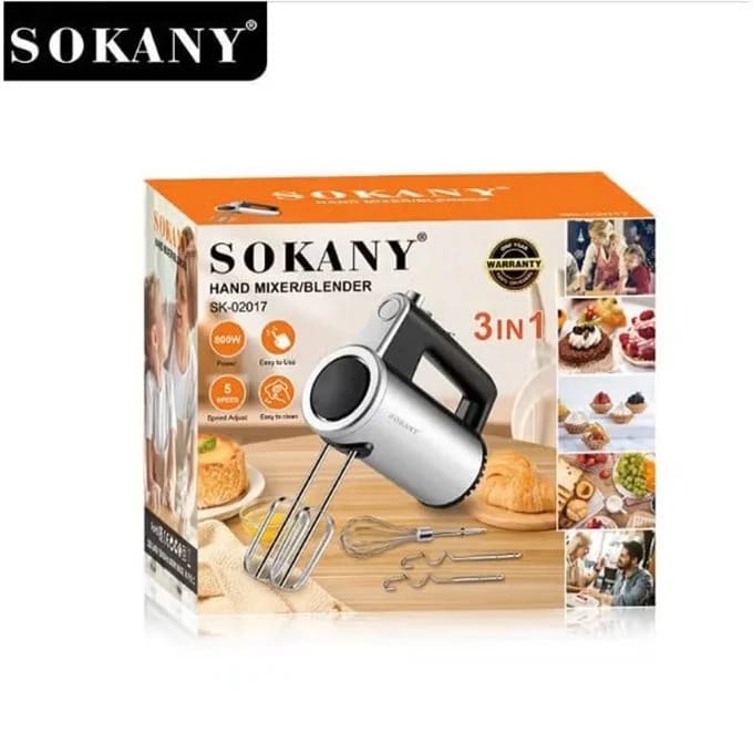Picture of Sokany SK-02017 800W 3 in 1 Stainless Steel Egg Beater 5 Speeds Model-Silver
