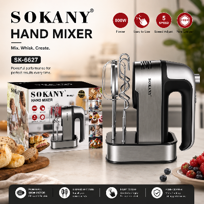 Picture of Sokany SK-6627 Newest 800w Egg Beater 5 Speed Hand Mixer for Kitchen Whipped Cream Food Blender-Silver