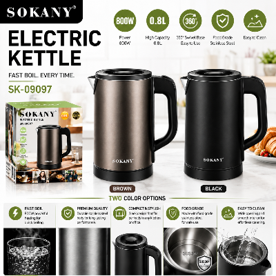 Picture of Sokany SK-09097 Premium Built Quality 0.8 Liter Electric Kettle 800W Fast Boiling Stainless Steel Electric Kettle, Cordless Tea Coffee Kettle with Auto Shut-Off, Lid can be removed completely, Small Compact for Hotel Home Office Dorm