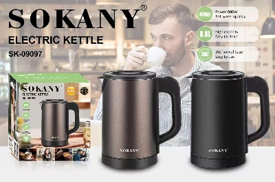 Picture of Sokany SK-09097 Premium Built Quality 0.8 Liter Electric Kettle 800W Fast Boiling Stainless Steel Electric Kettle, Cordless Tea Coffee Kettle with Auto Shut-Off, Lid can be removed completely, Small Compact for Hotel Home Office Dorm