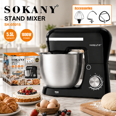 Picture of Sokany SK-05018 Fully Automatic 5.5 Liter Stainless Steel Bowl Home Chef Kneading Machine Stand Mixer Dough & Egg Beating Mixer-Black