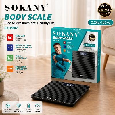 Picture of Sokany SK-19061 Digital Body Fat Scale 180KG Capacity Smart Bathroom Scale for Office and Home Use Bathroom, Bedroom, Living Room, Office, Gym, Parlor-Black