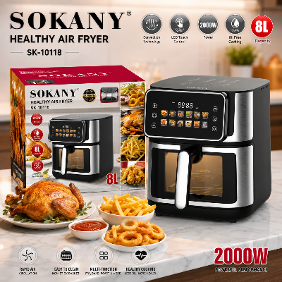 Picture of Sokany SK-10118 Digital 8 Liters Air Fryer 2000 Watts with Top and Bottom Heating Colorful Display Panel-Black