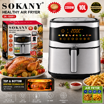 Picture of Sokany SK-10091 Dual Heating Oil-Free Healthy 10 Litre Digital 2200W Cooking Air Fryer-Silver