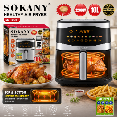 Picture of Sokany SK-10091 Dual Heating Oil-Free Healthy 10 Litre Digital 2200W Cooking Air Fryer-Silver
