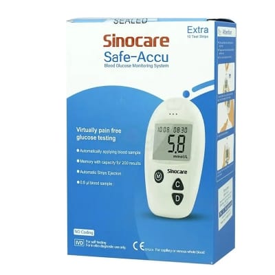 Picture of Sinocare Safe-Accu Blood Glucose Monitor with 10pcd strips & 10 pcs needle and pen Diabetics machine