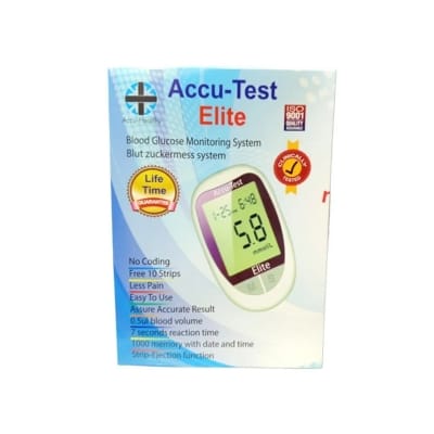 Picture of Accu-Test Elite Blood Glucose Monitor (Korean) with 10 Strips & 10 Needles – Complete Home Testing Kit
