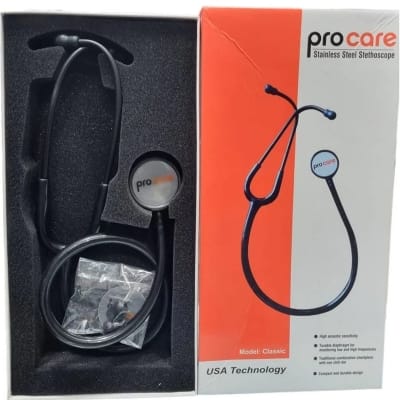 Picture of Procare Classic Stainless Steel Stethoscope – Professional Grade (Black)