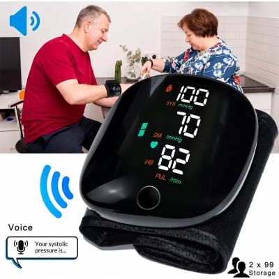 Picture of Wrist Blood Pressure Monitor, Rechargeable Monitors for Home Use with Digital Large Display, Voice Broadcast, Blood Pressure Machine, Carrying Case