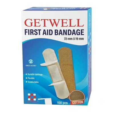Picture of 100 Pcs Getwell First Aid Strip Tape Cotton Bandage