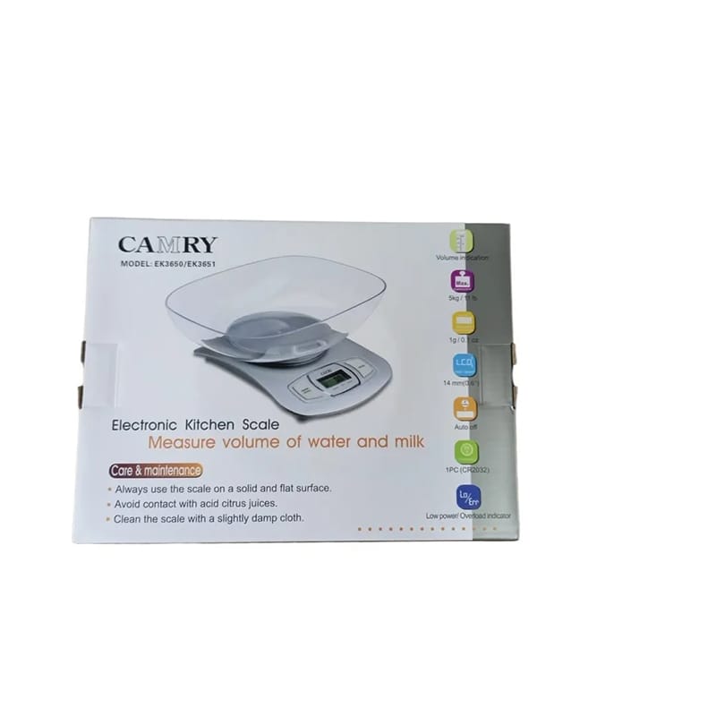 Picture of CAMRY Electronic Digital Kitchen Scale With Bowl 5kg model ek 3650/ek 3651