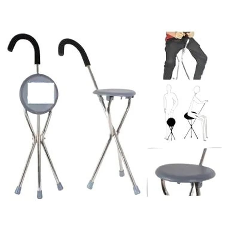 Picture of Adjustable Aluminum Walking Stick with Folding Seat – Portable Mobility Aid