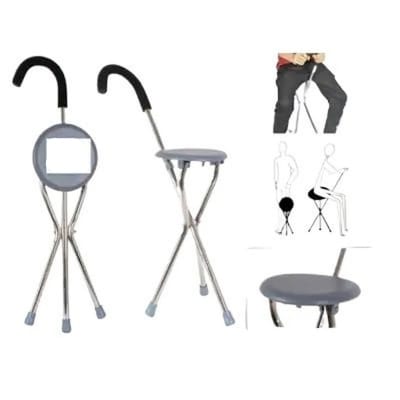 Picture of Adjustable Aluminum Walking Stick with Folding Seat – Portable Mobility Aid