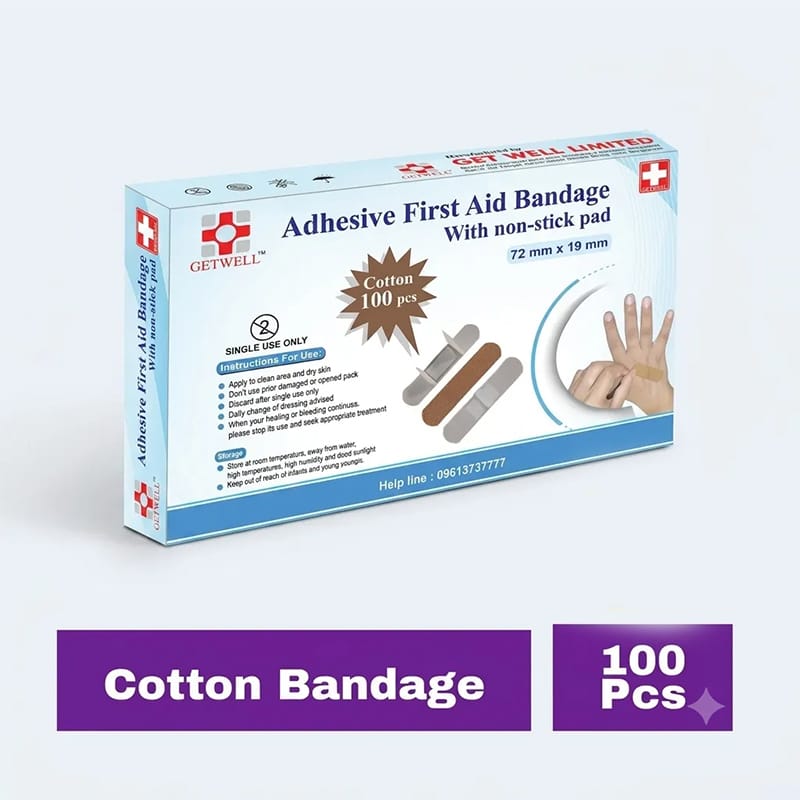 Picture of 100 Pcs Getwell First Aid Strip Tape Cotton Bandage