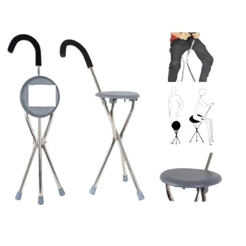 Picture of Adjustable Aluminum Walking Stick with Folding Seat – Portable Mobility Aid