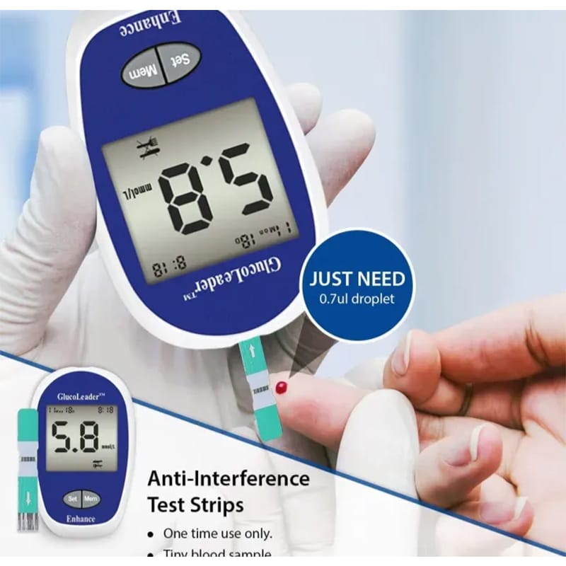 Picture of GlucoLeader Blood Glucose Monitor -Blue Diabetics machine-Blue