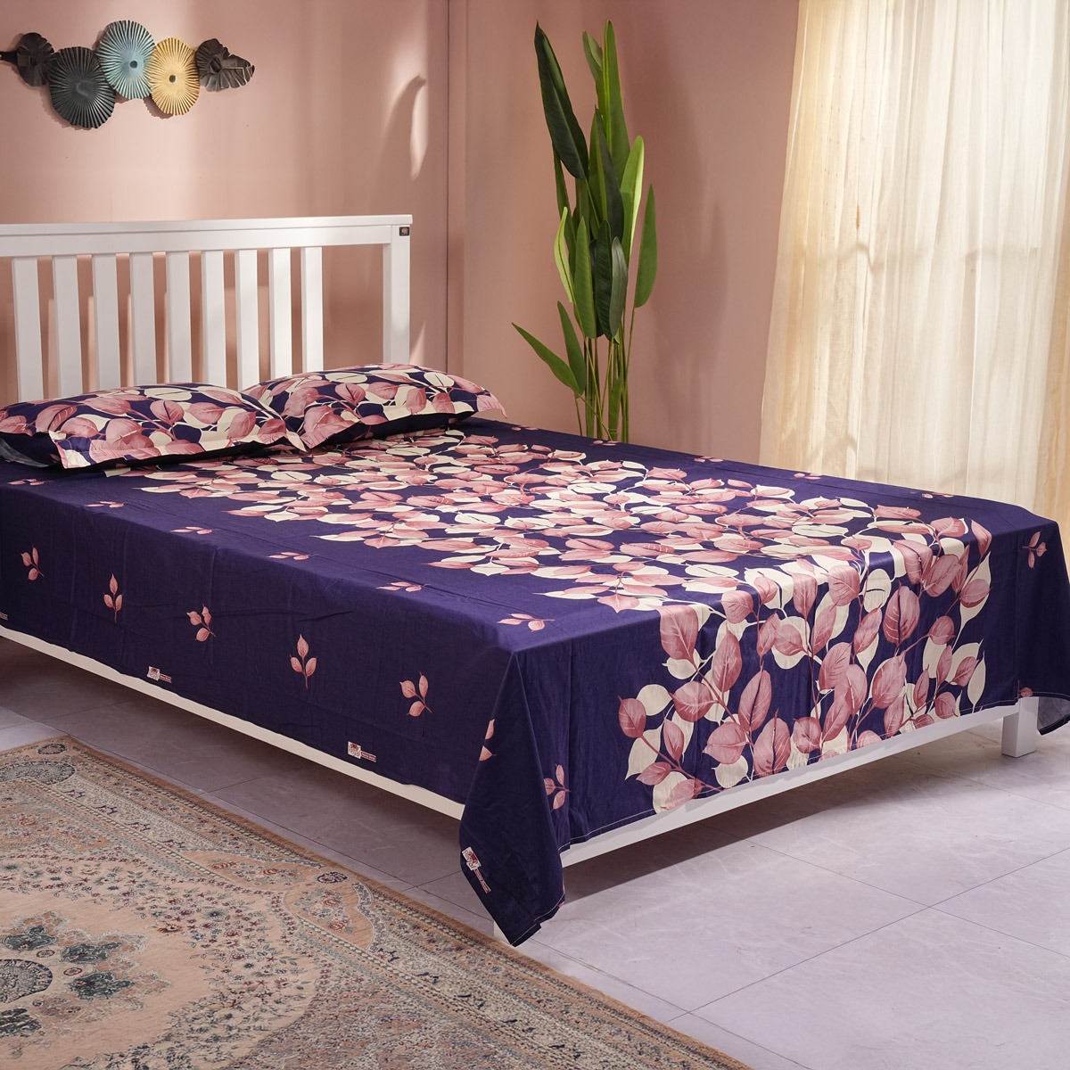 Picture of REGAL Bed Sheet-318 (Leaf Aura-Navy)