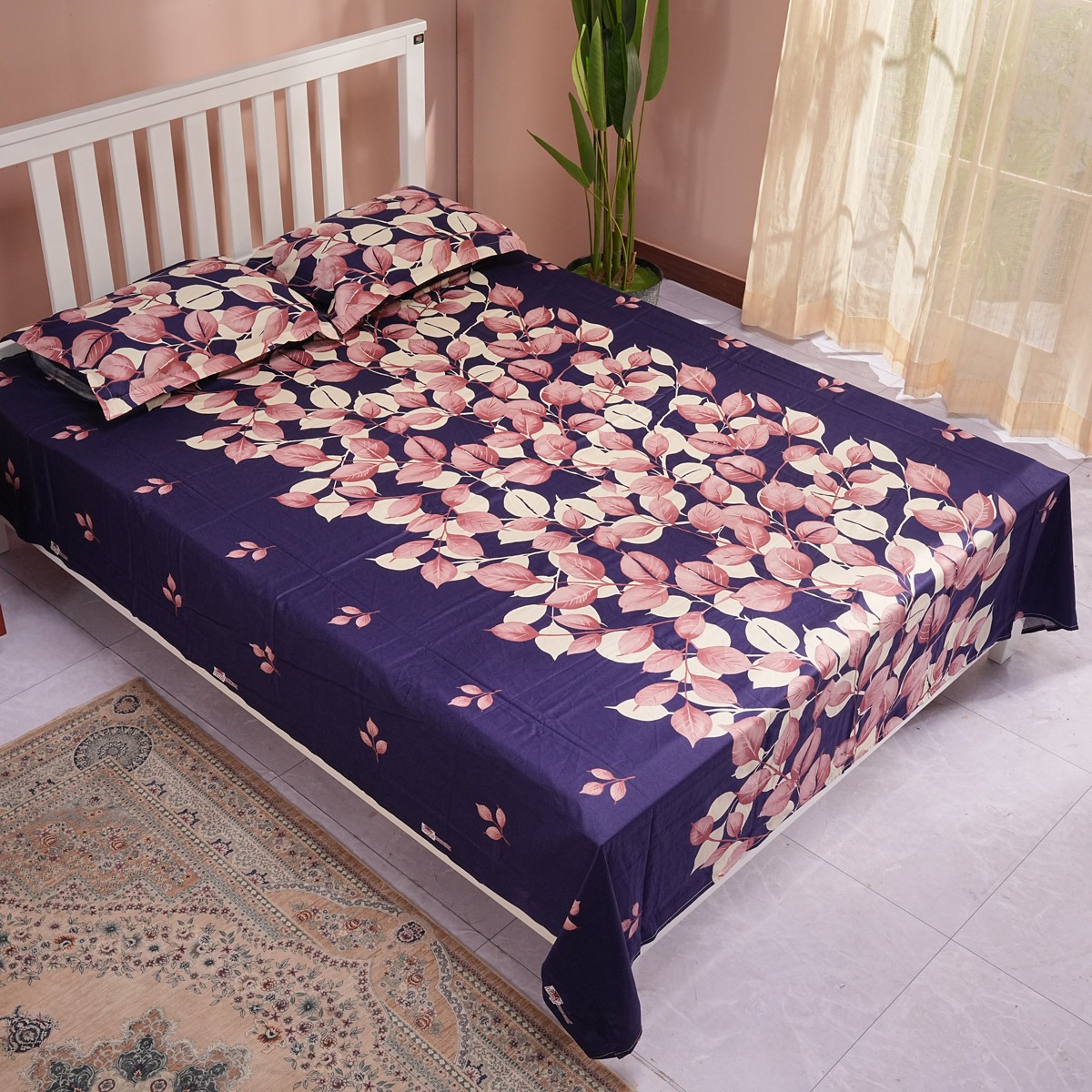 Picture of REGAL Bed Sheet-318 (Leaf Aura-Navy)