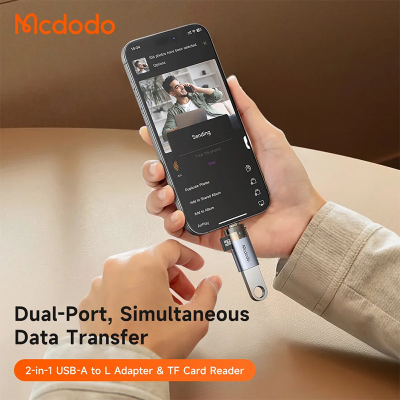 Picture of 2-in-1 USB-A to Lightning Transfer Adapter Built-in TF Card Reader with Lanyard Dark Grey