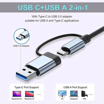 Picture of 8 in 2 USB C Hub Multiport Adapter Dual Interface USB a USB C Hub With 3.5mm Audio TF SD Card Reader for Laptop PC Grey Black